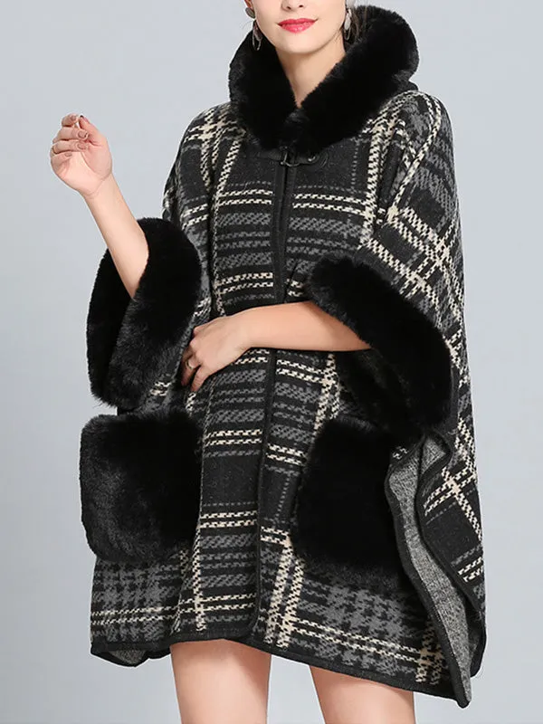 Feeling Fluffery Plaid Print Plus Size Cape Cardigan