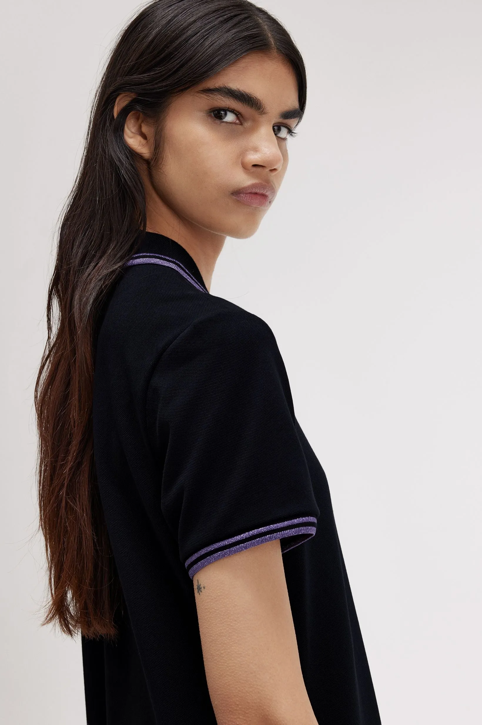 Fred Perry Twin Tipped Polo Dress Black / Violet Glitter