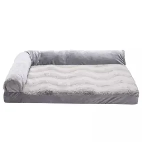 FurHaven Wave Fur & Velvet Deluxe Chaise Lounge Orthopedic Sofa-Style Dog Bed