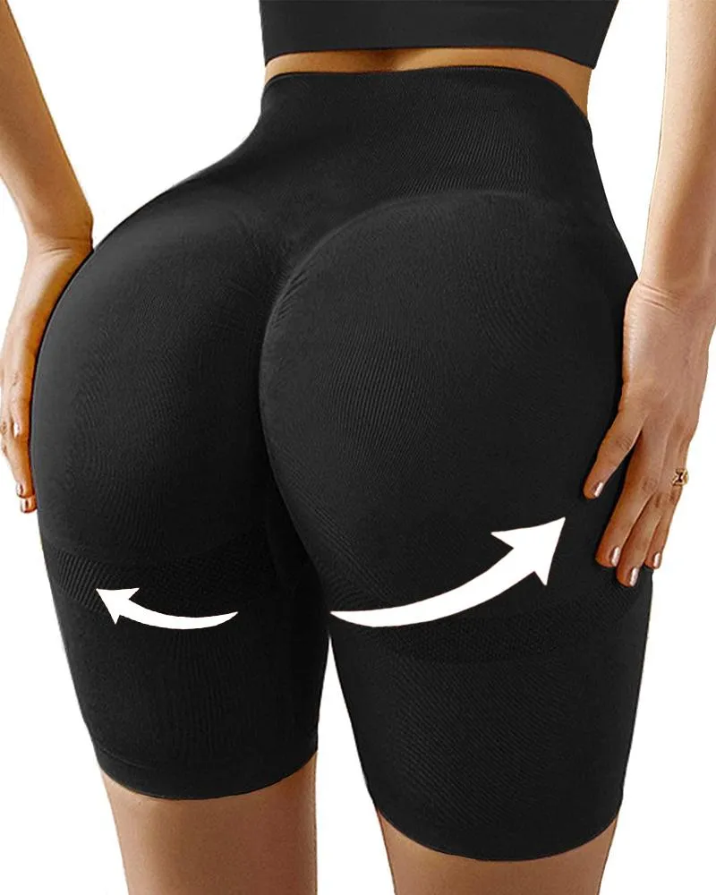 High Waisted Yoga Shorts Tummy Control Leggings Butt Lifting Textured Workout Shorts