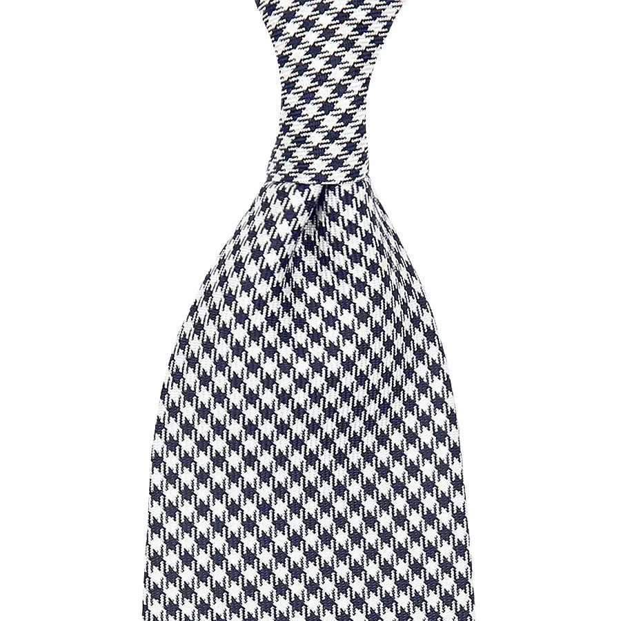 Houndstooth Silk Tie - Black / White - Hand-Rolled