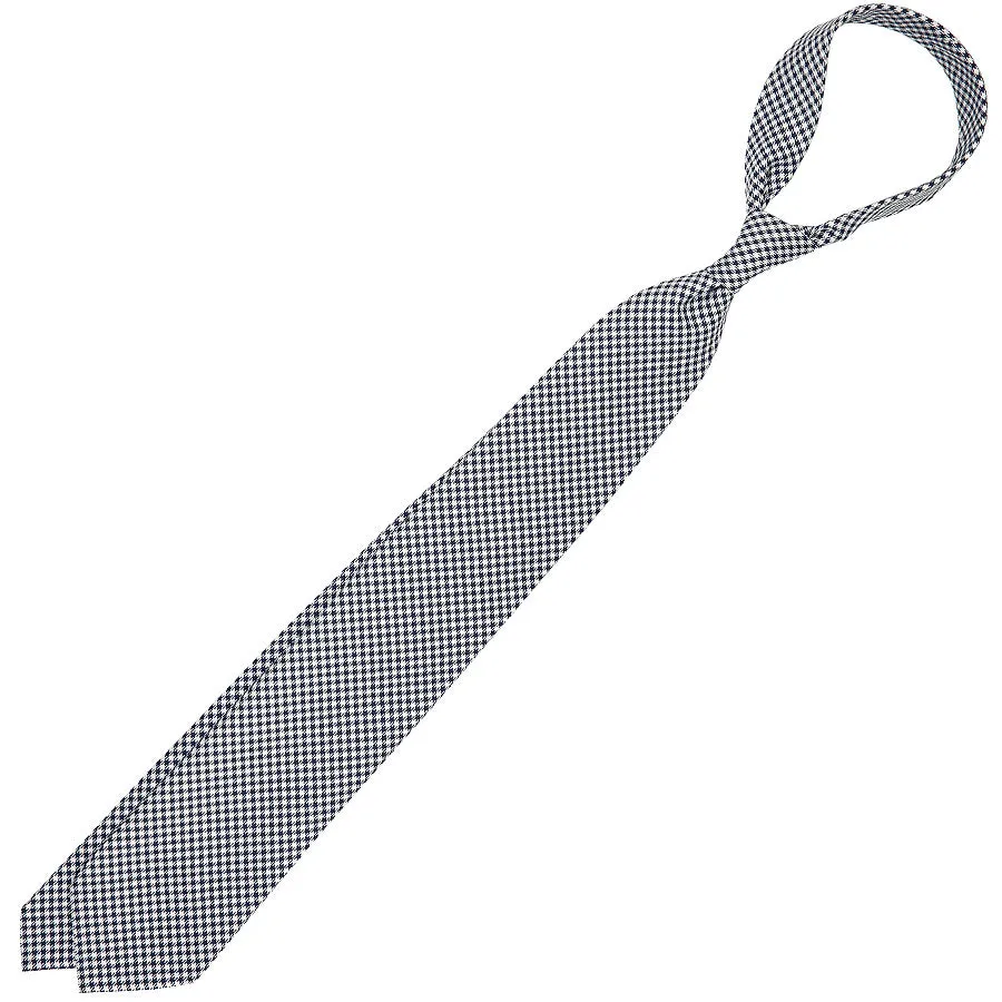 Houndstooth Silk Tie - Black / White - Hand-Rolled