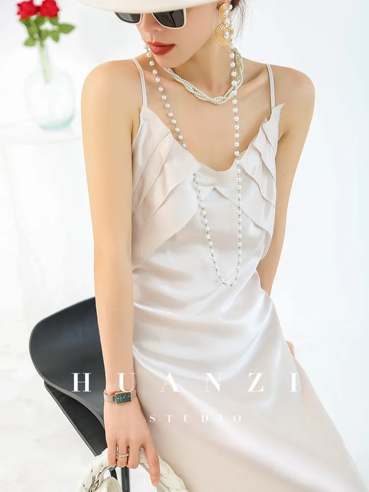 Huanzi satin French high-end slip long dress - Chine