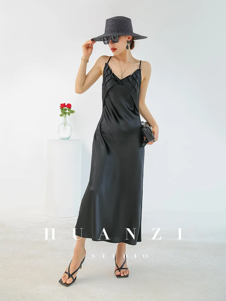 Huanzi satin French high-end slip long dress - Chine