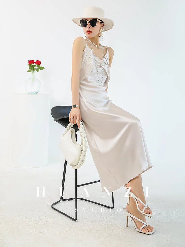 Huanzi satin French high-end slip long dress - Chine