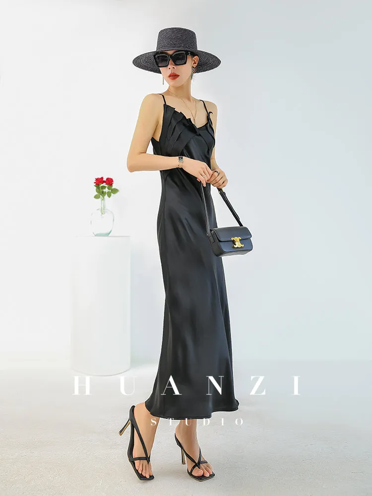 Huanzi satin French high-end slip long dress - Chine