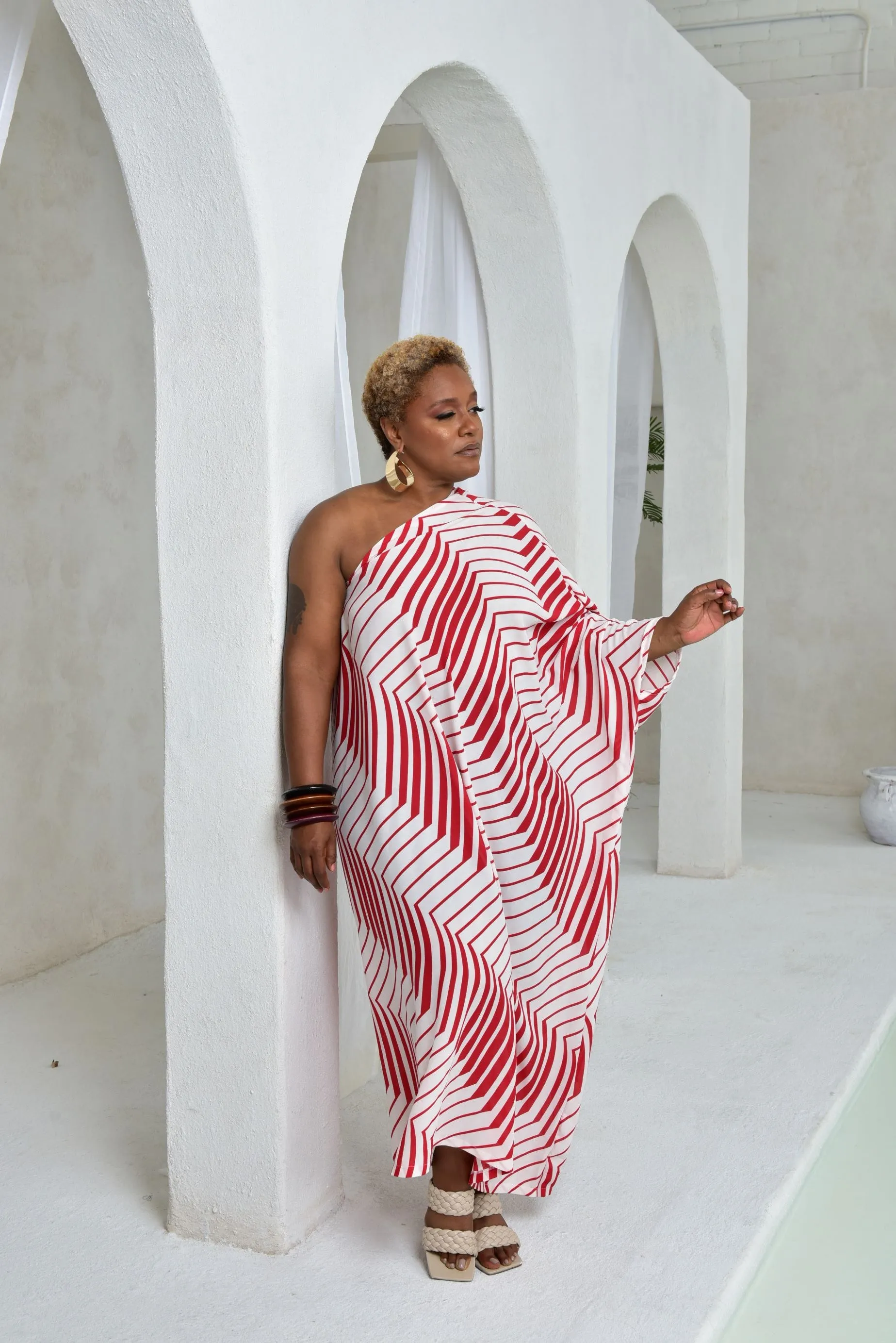 Imaree Maxi Dress Red & white