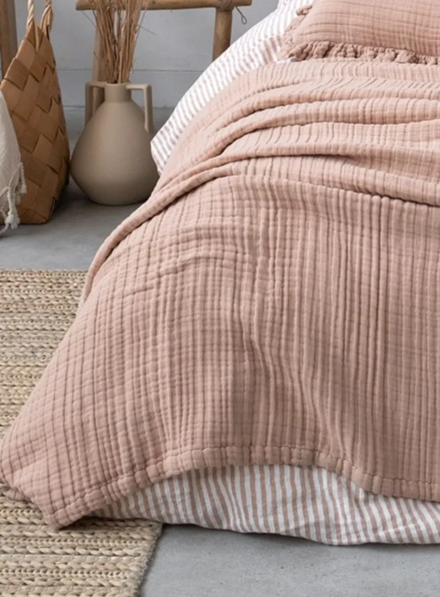 LINEN GAUZE BED COVER CUBAN SAND