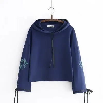 Loose Flared Sleeve Embroidered Hoodies