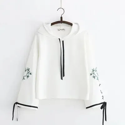 Loose Flared Sleeve Embroidered Hoodies