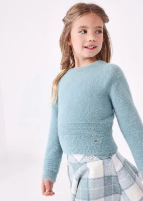 Mayoral Girls Blue Faux Fur Knit Sweater