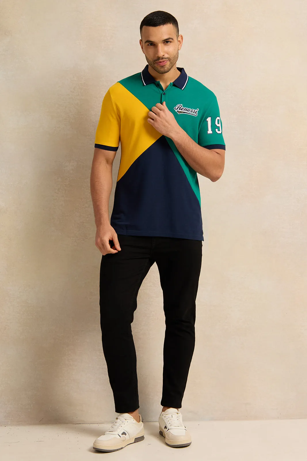 Men Multicolour Cut And Sew Polo Shirt