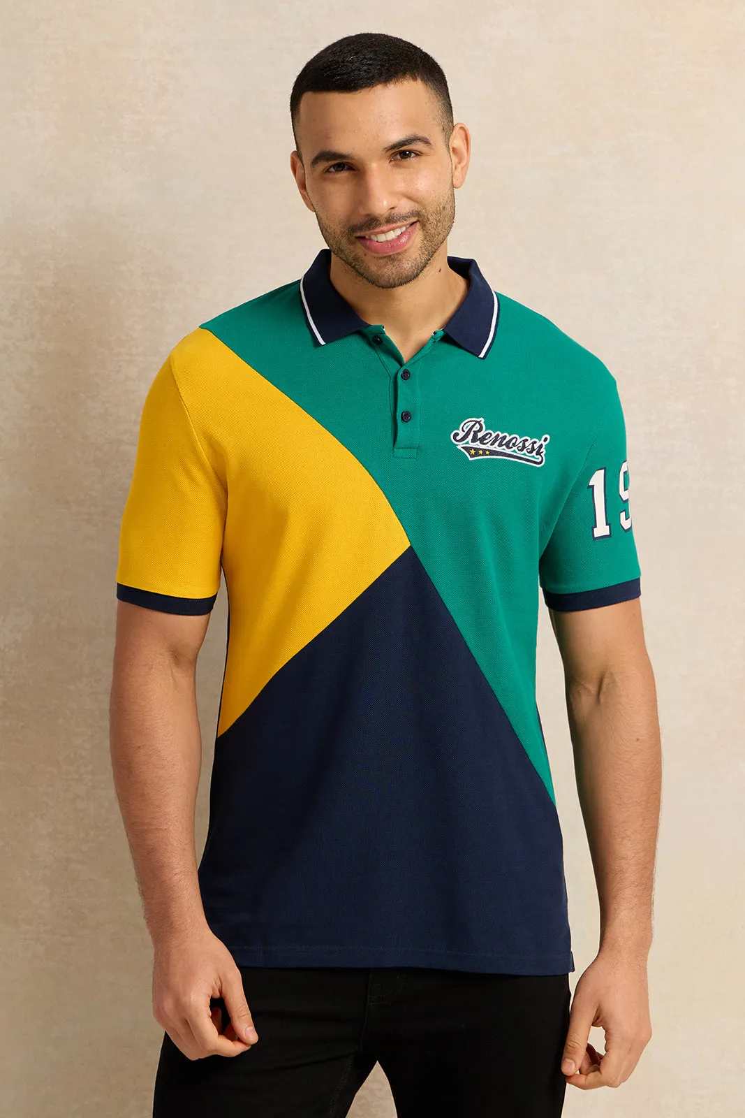 Men Multicolour Cut And Sew Polo Shirt