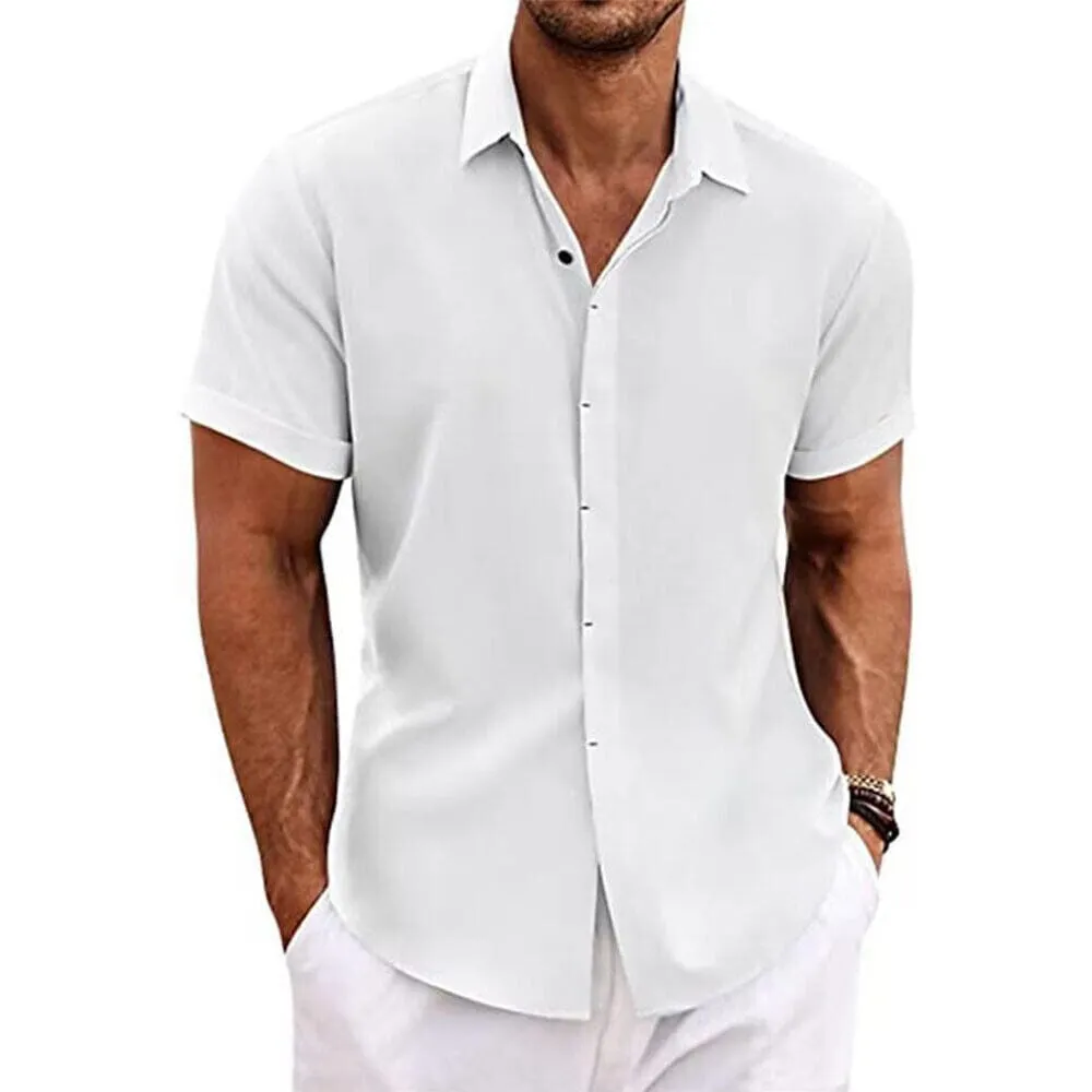 Men's Button Down Shirt Short Sleeve Plain Lapel