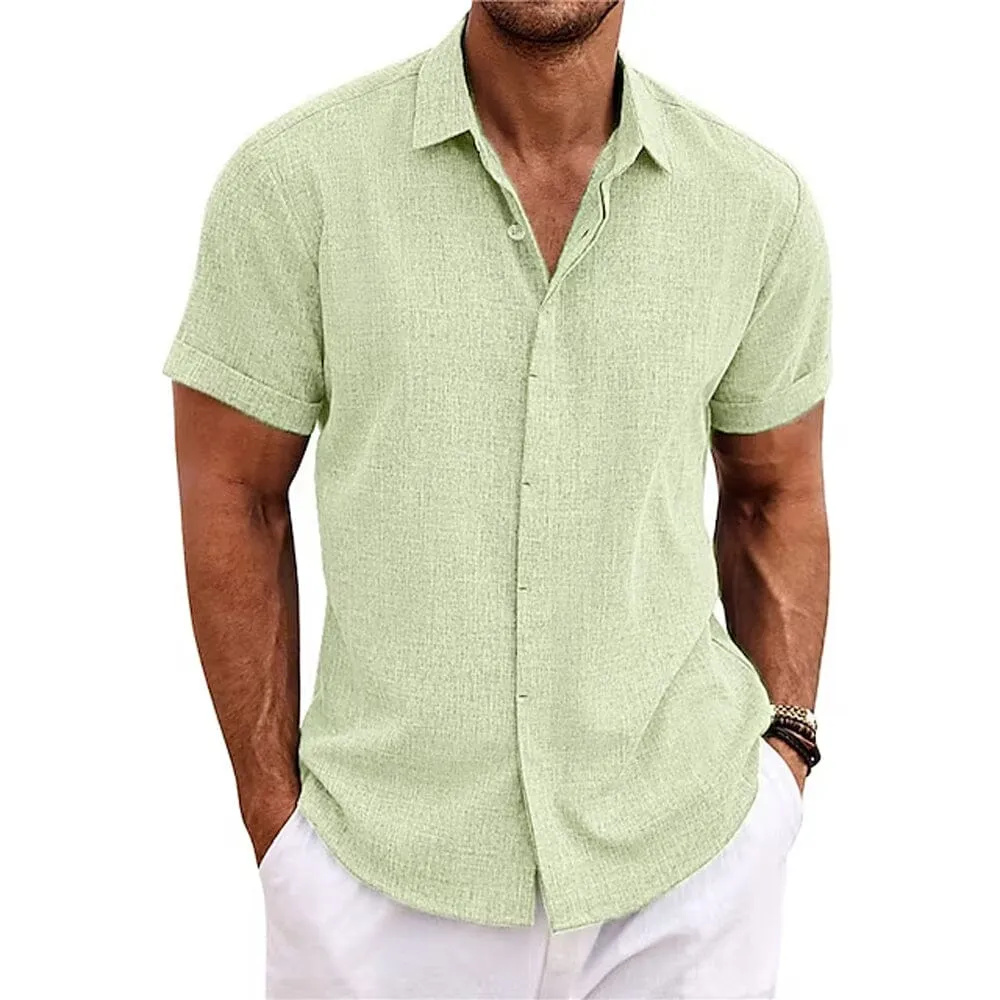 Men's Button Down Shirt Short Sleeve Plain Lapel