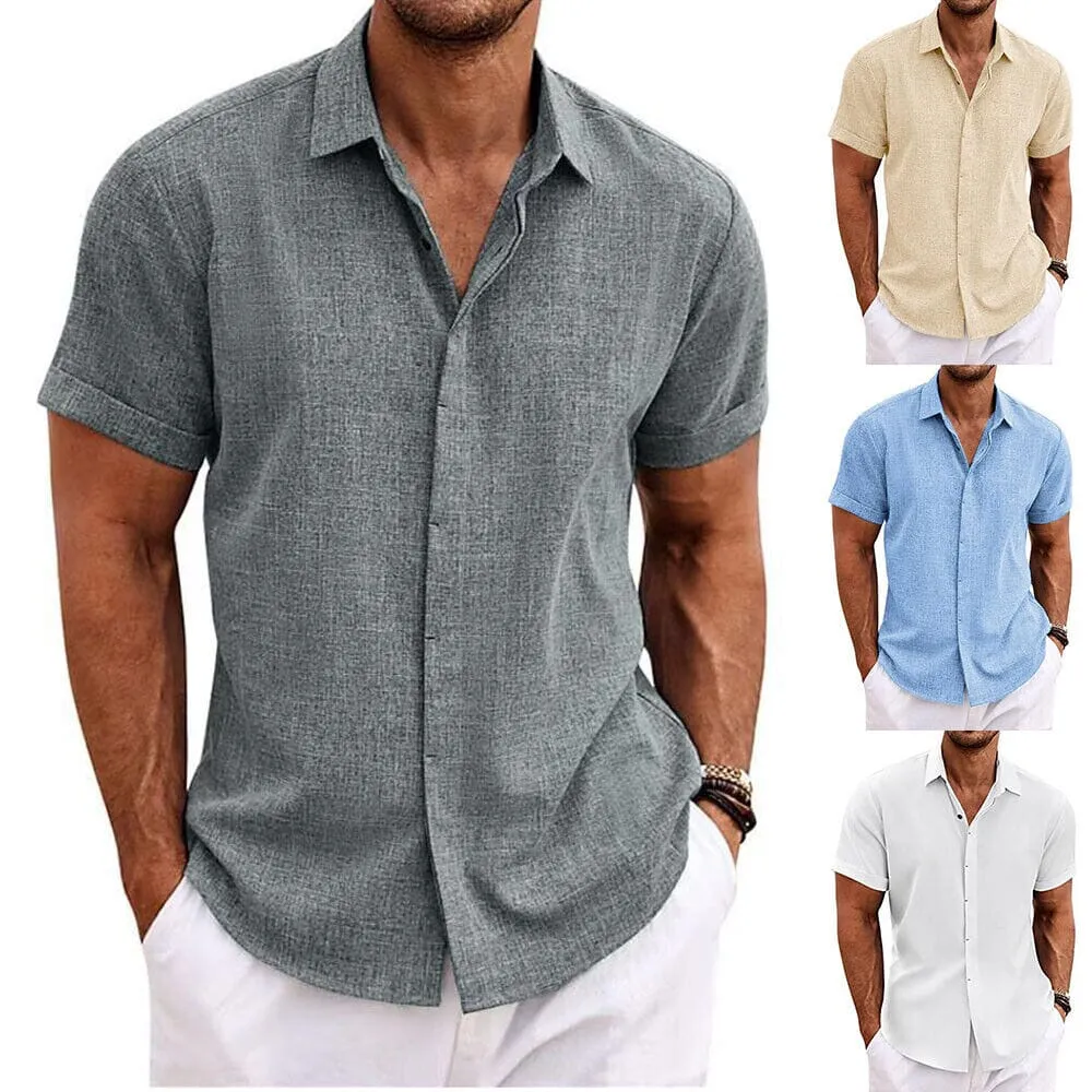 Men's Button Down Shirt Short Sleeve Plain Lapel