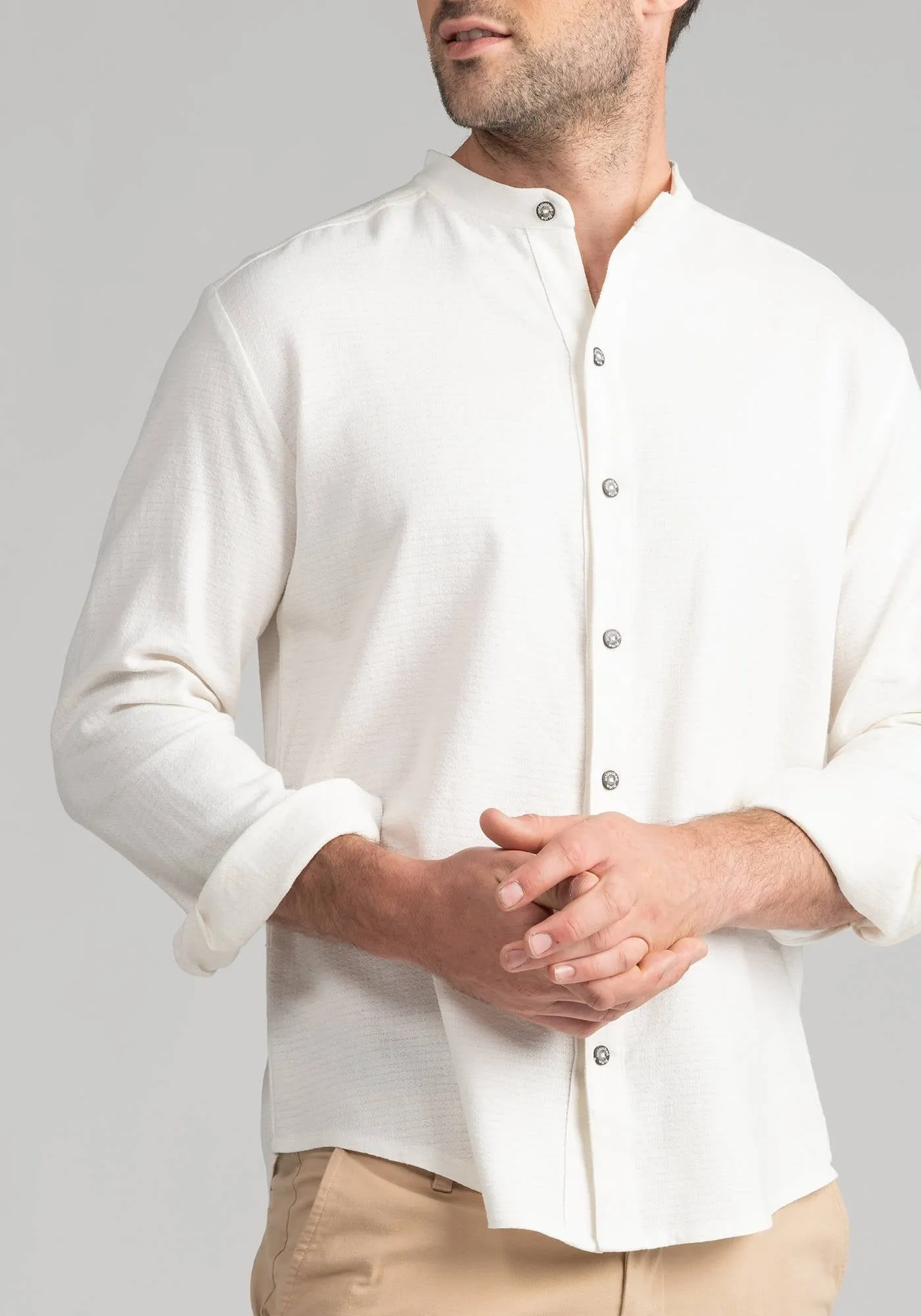 Mens Grandad Shirt - Sea Salt