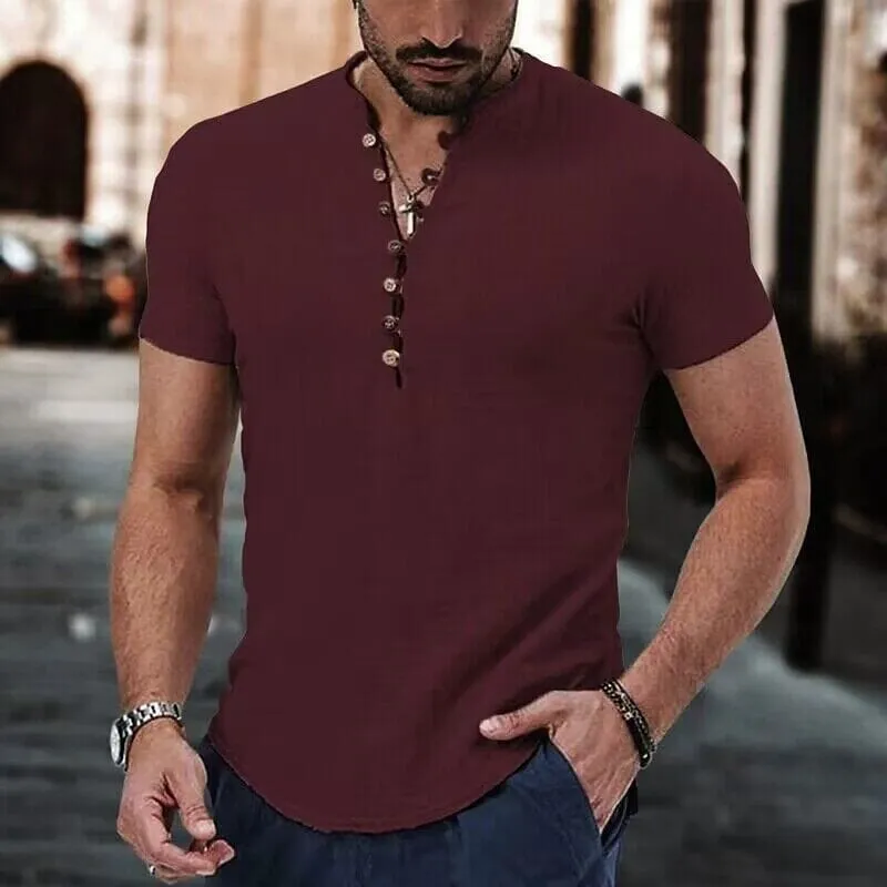 Men's Popover Shirt Short Sleeve Plain V Neck