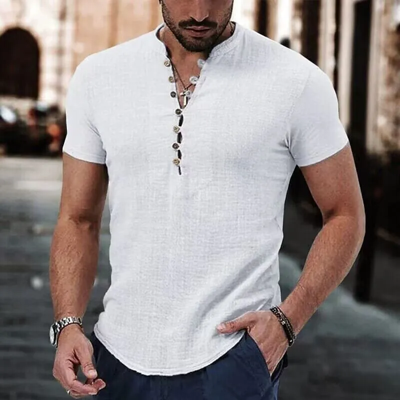 Men's Popover Shirt Short Sleeve Plain V Neck