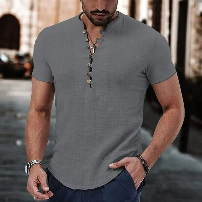 Men's Popover Shirt Short Sleeve Plain V Neck