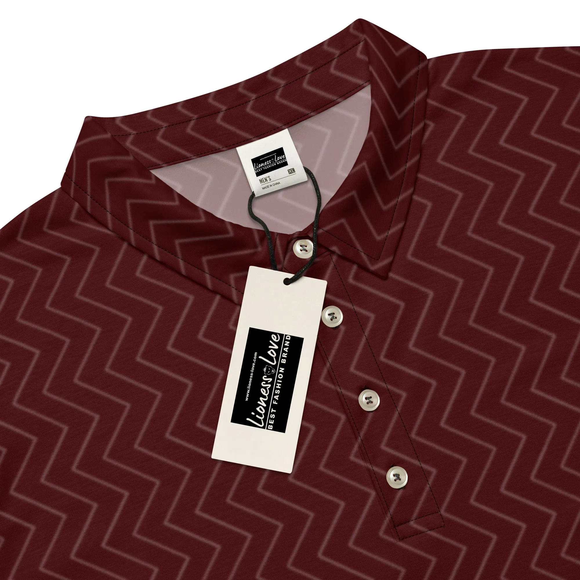 Men’s Slim Fit Polo Shirt Burgundy design, lioness-love