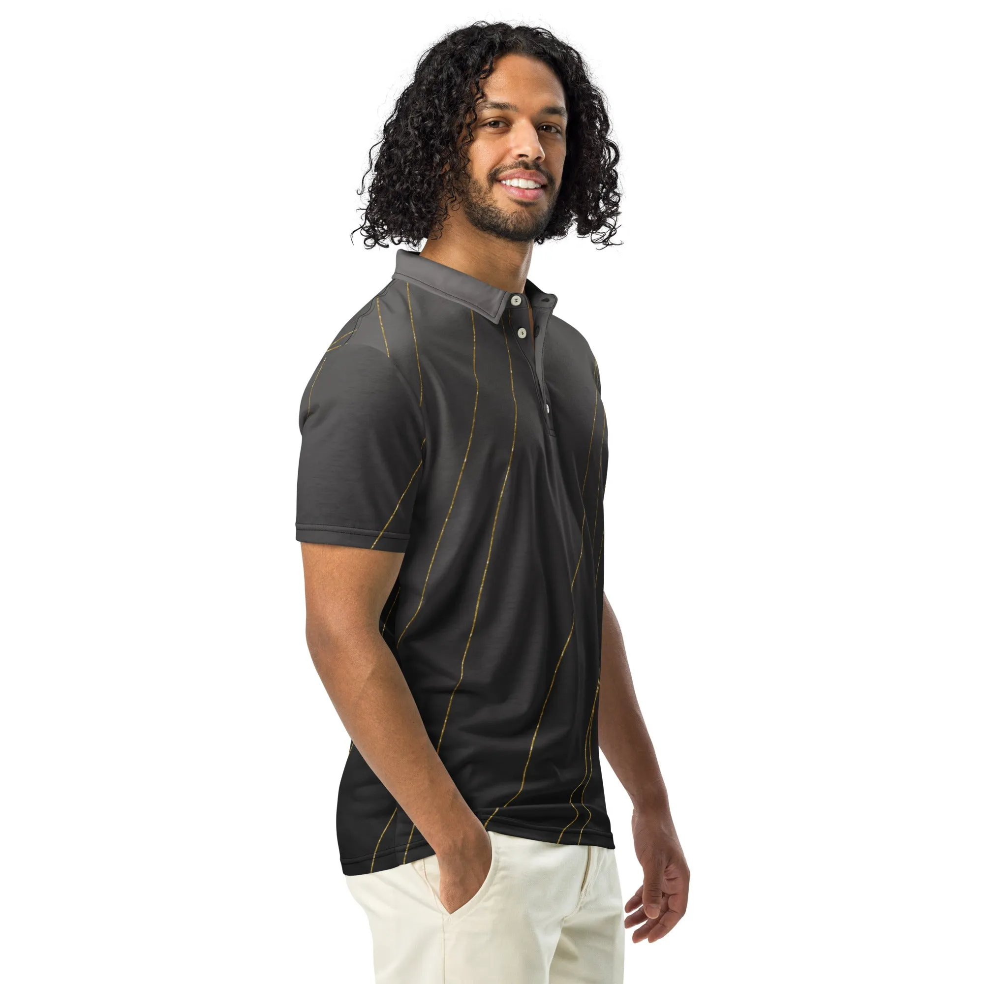 Men’s Slim Fit Polo Shirt, Designer Off Black Gold Crackle, lioness-love