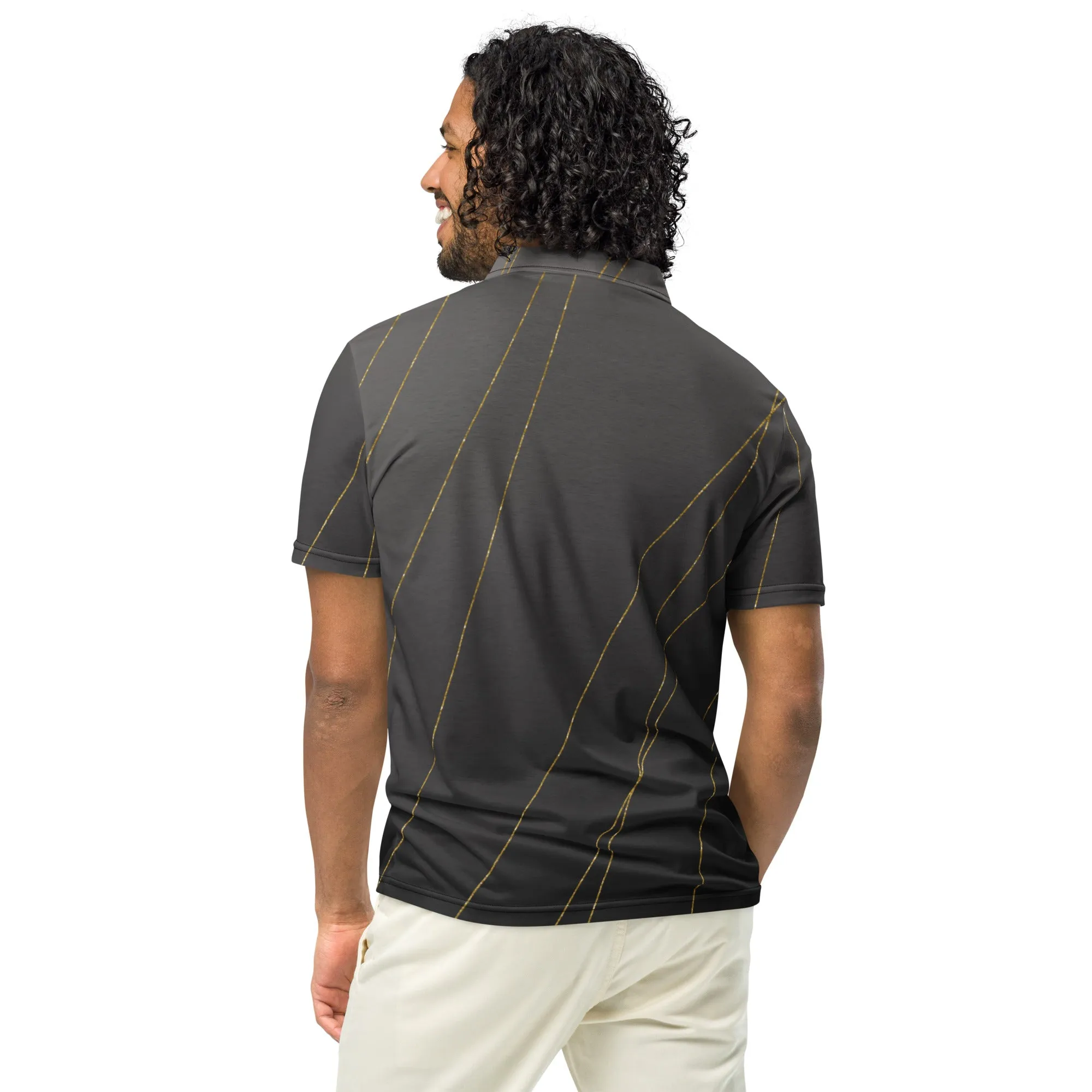 Men’s Slim Fit Polo Shirt, Designer Off Black Gold Crackle, lioness-love