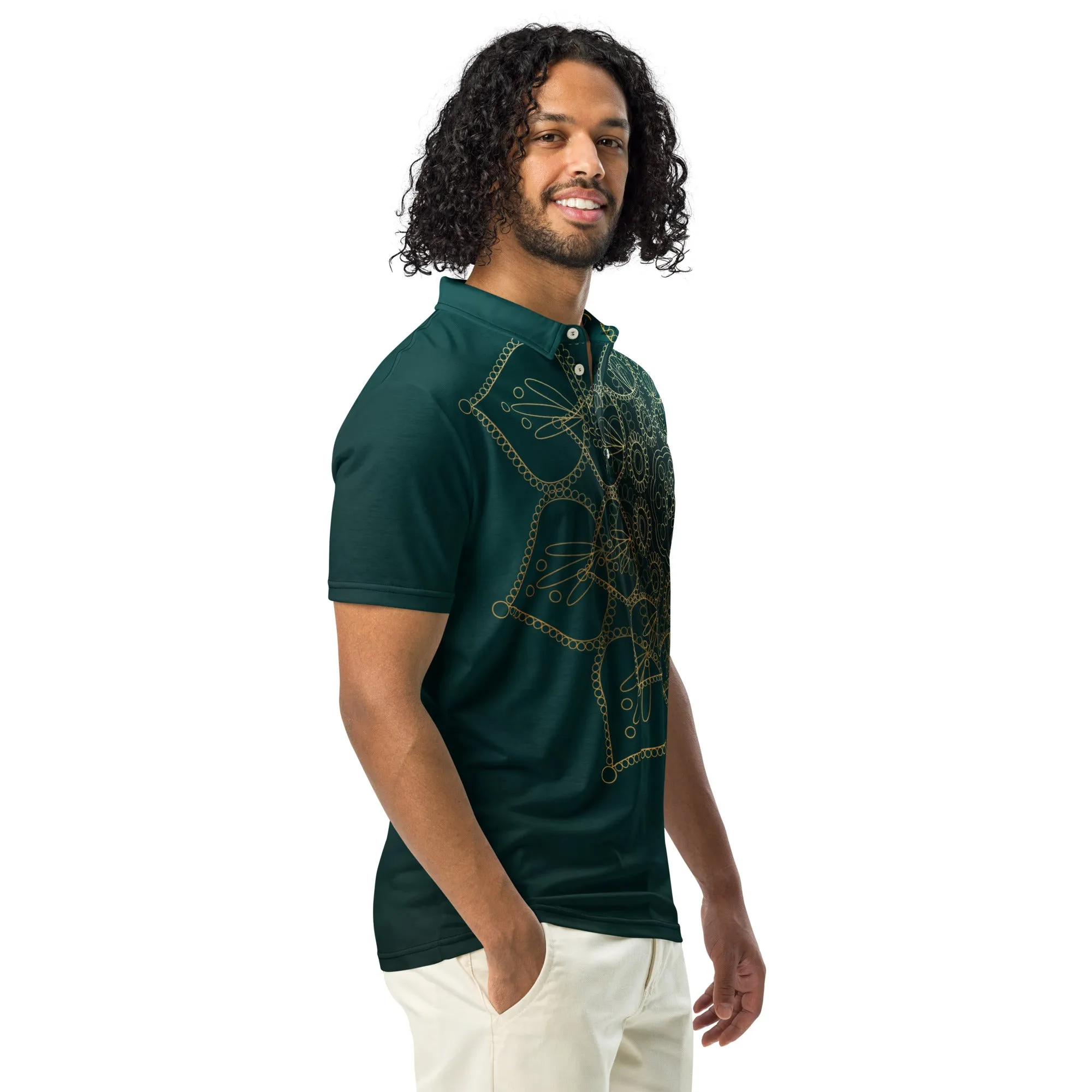 Men’s Slim Fit Polo Shirt Elegant Mandala, lioness-love