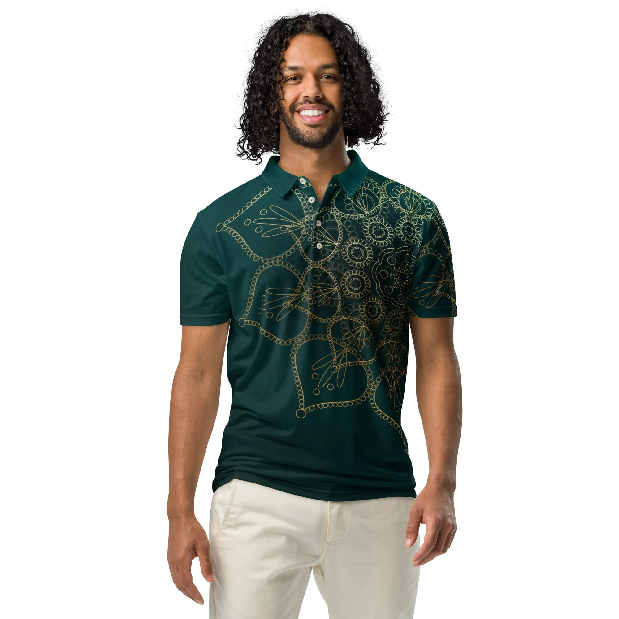 Men’s Slim Fit Polo Shirt Elegant Mandala, lioness-love