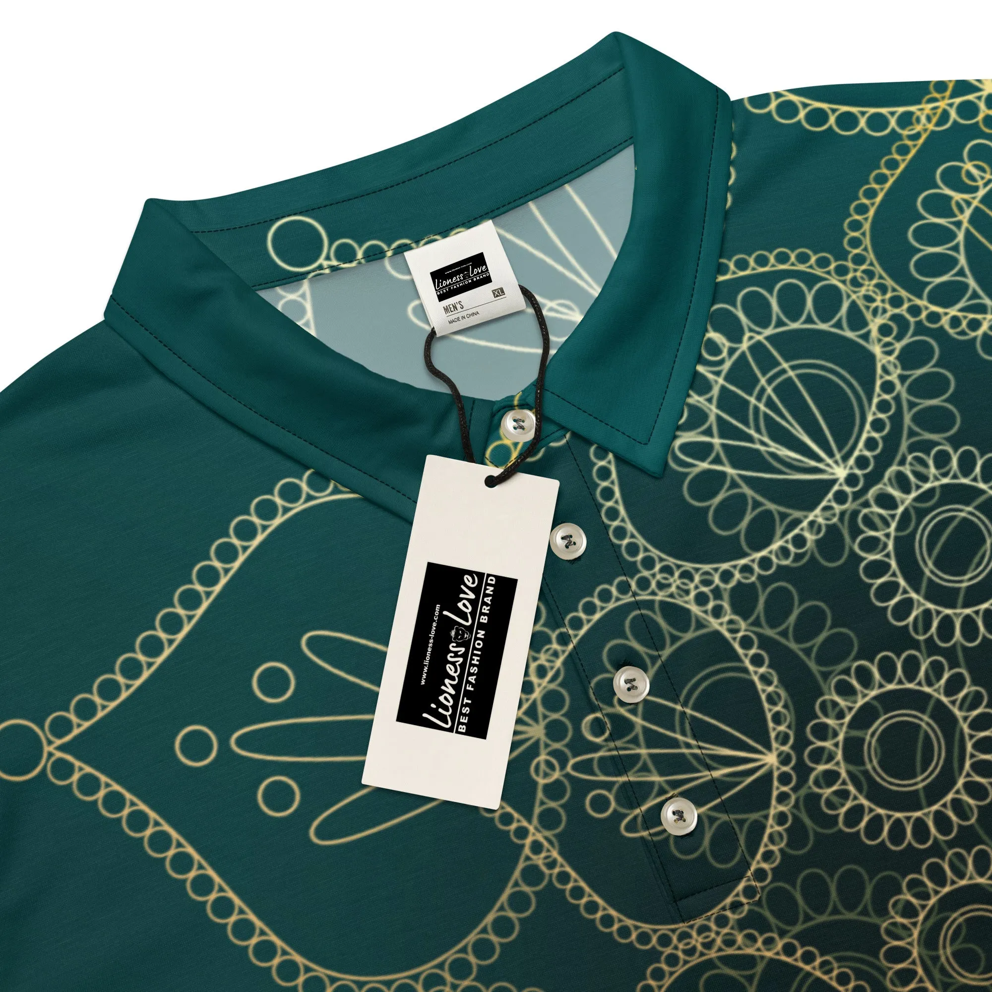 Men’s Slim Fit Polo Shirt Elegant Mandala, lioness-love