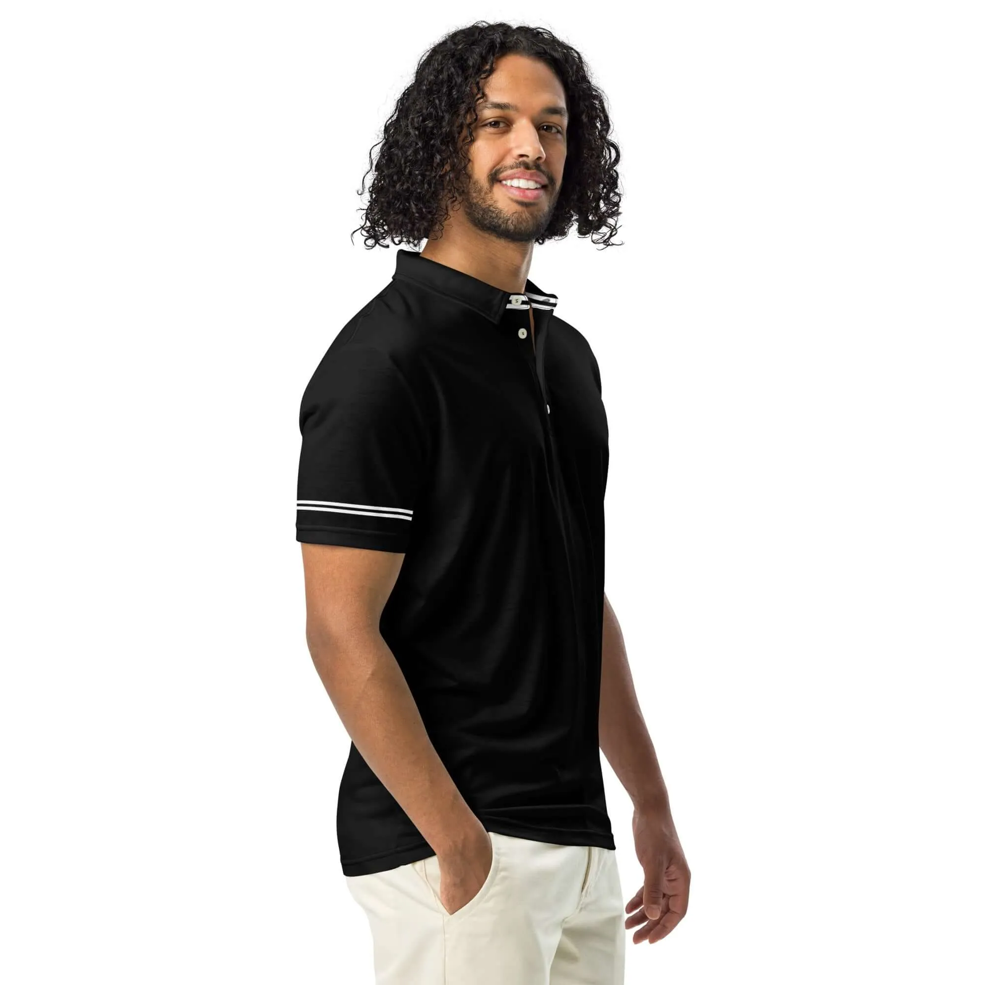 Men’s Slim Fit Polo Shirt in Black White Trim, lioness-love