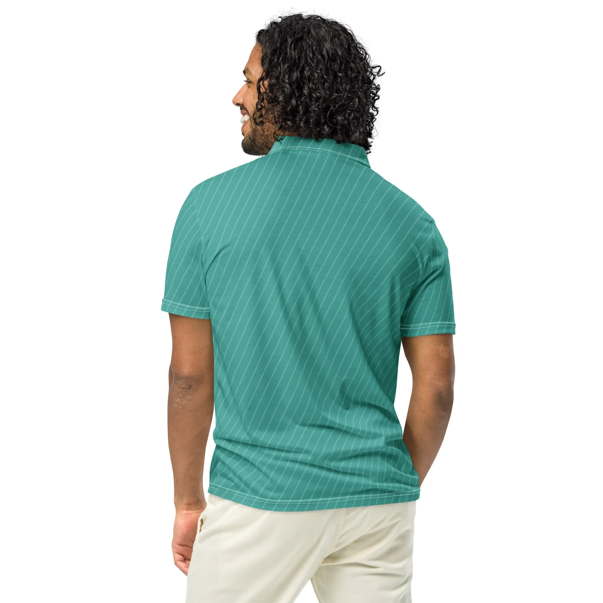 Men’s Slim Fit Polo Shirt Teal Stripe, lioness-love