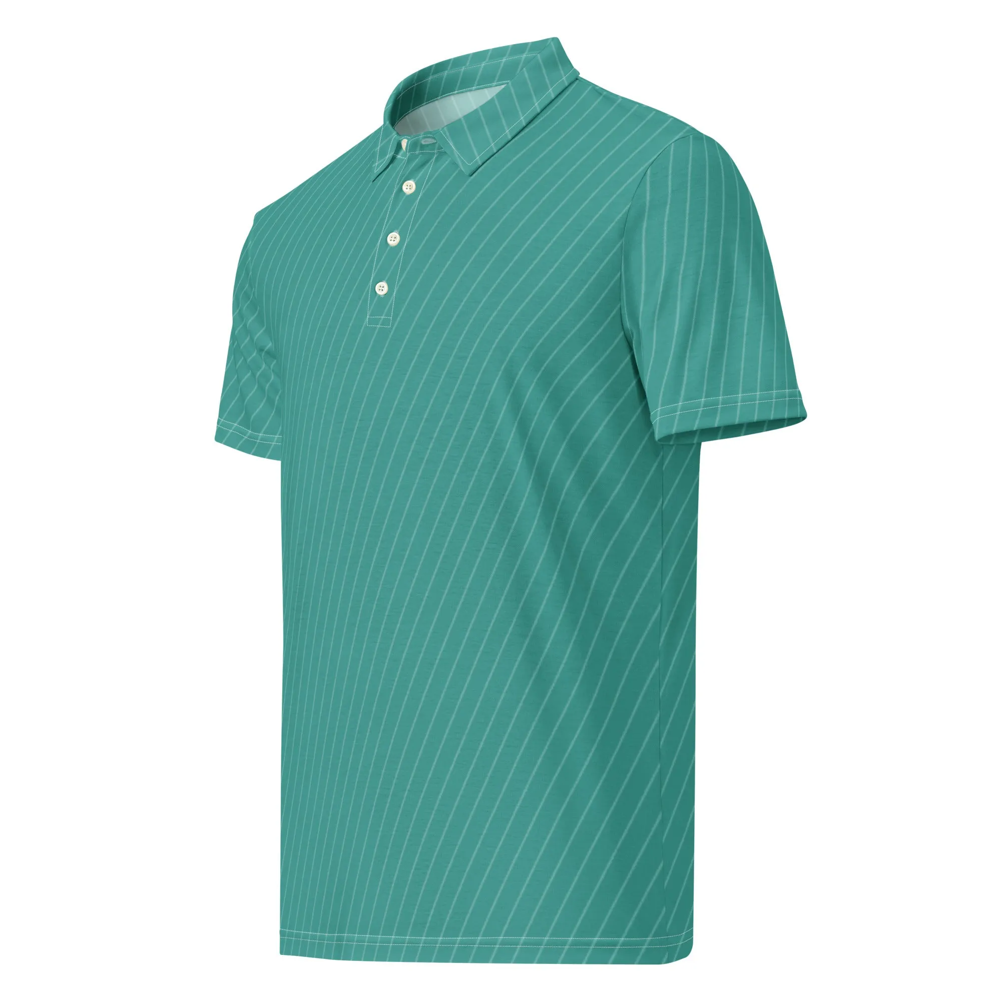 Men’s Slim Fit Polo Shirt Teal Stripe, lioness-love