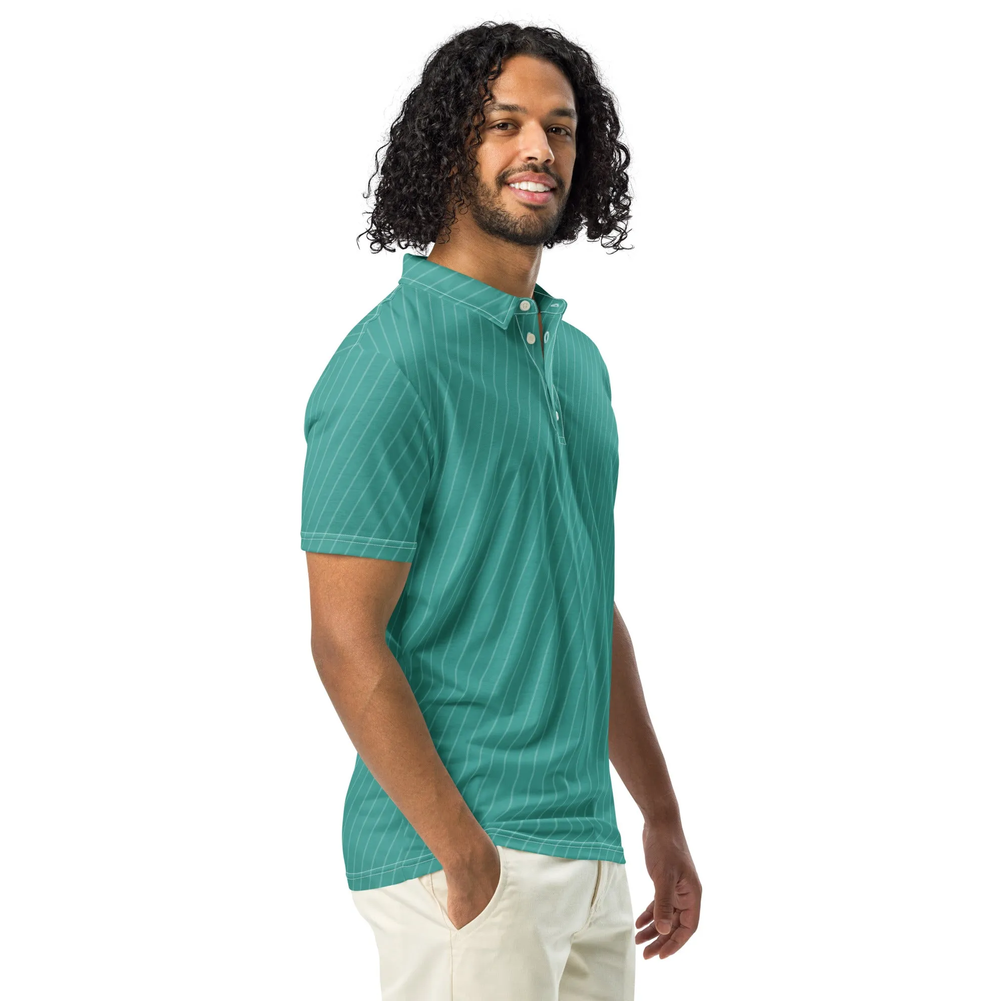 Men’s Slim Fit Polo Shirt Teal Stripe, lioness-love