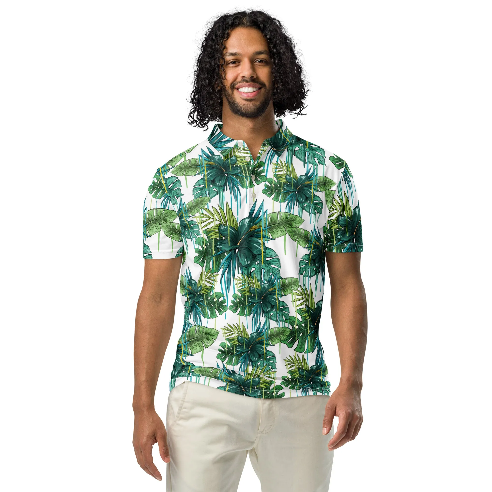 Men’s Slim Fit Polo Shirt Tropical Vibes, lioness-love