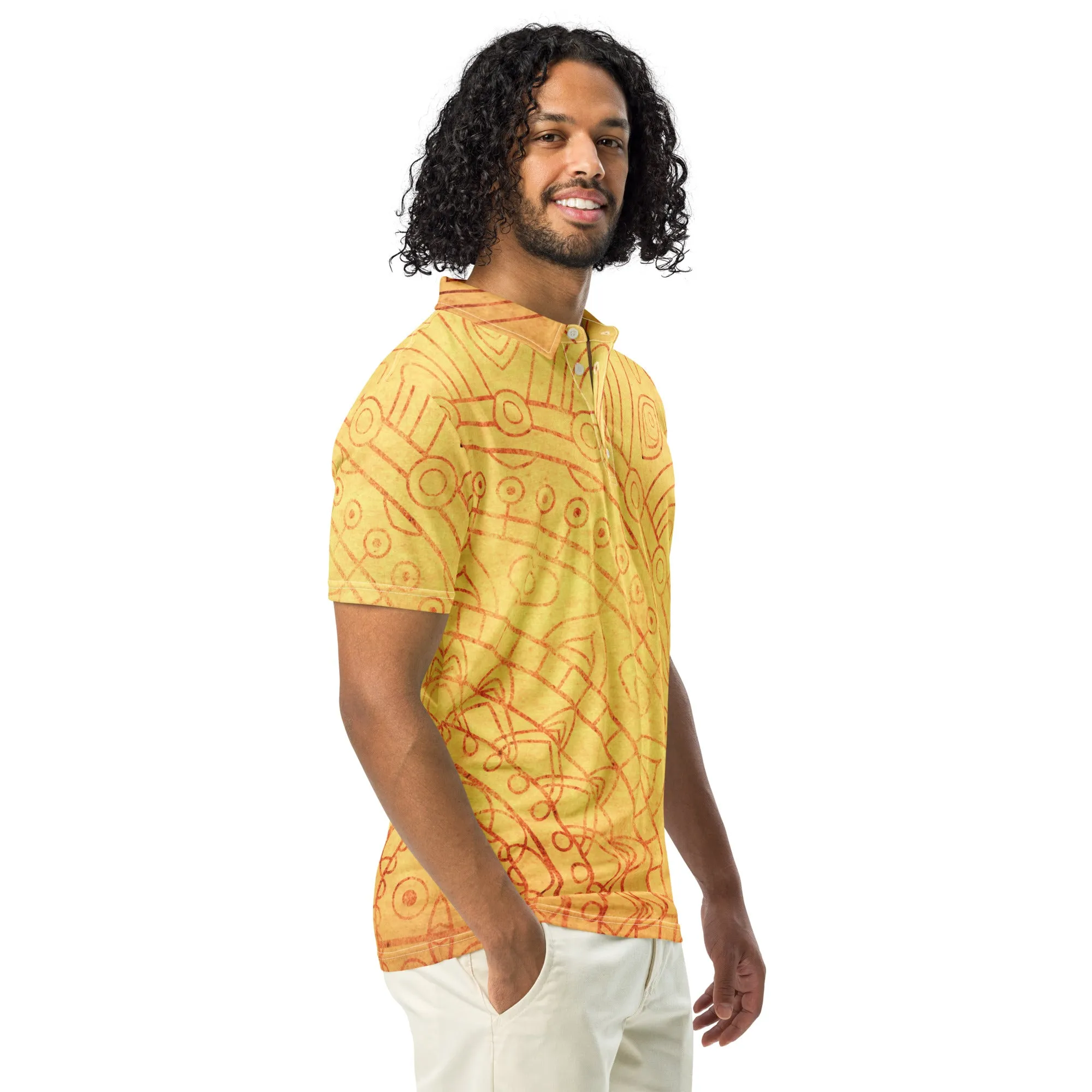 Men’s Slim Fit Polo Shirt Yellow Mandala, lioness-love