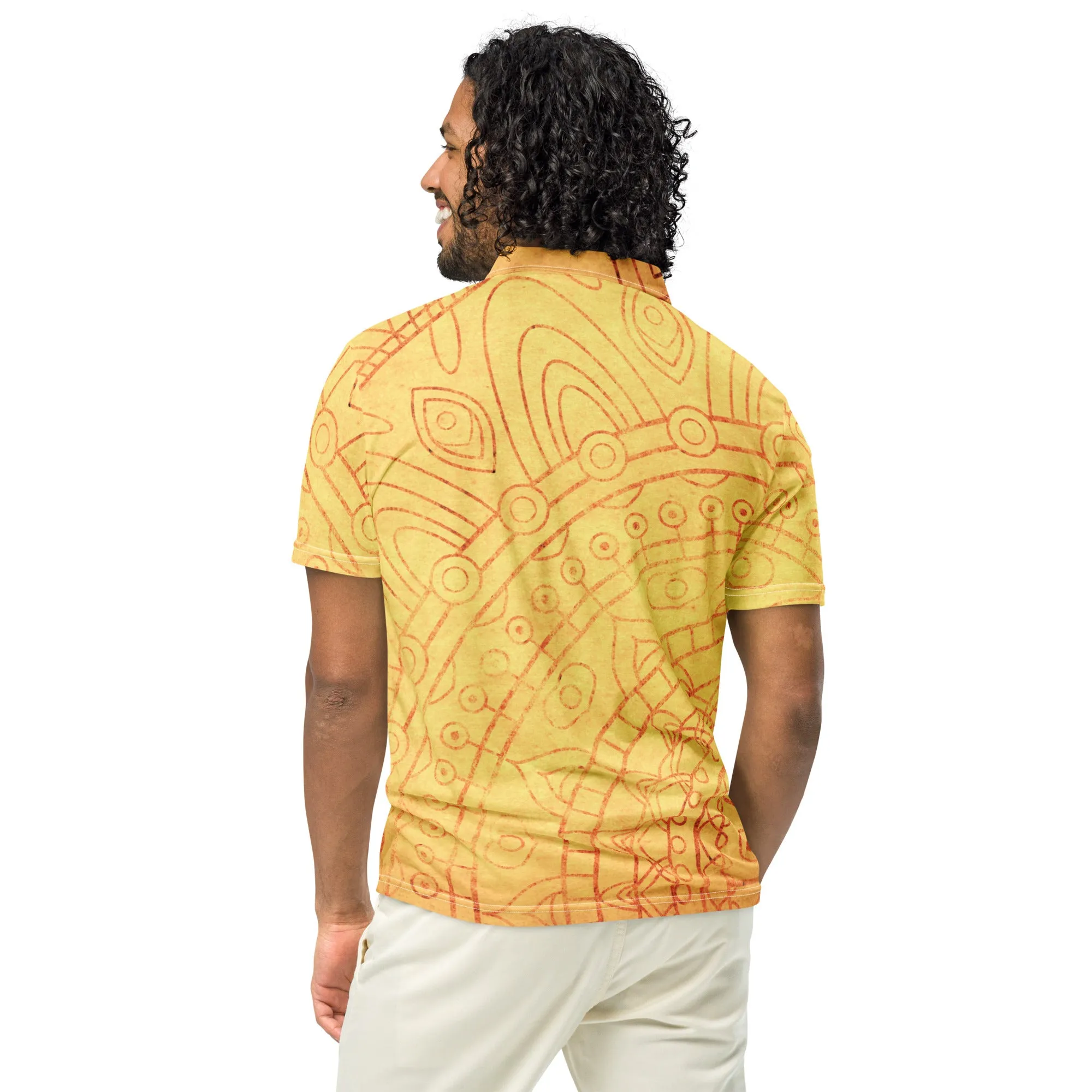 Men’s Slim Fit Polo Shirt Yellow Mandala, lioness-love