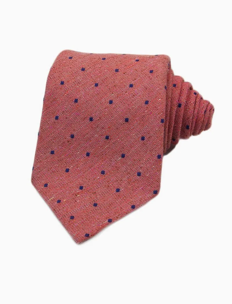 Pink Dotted Silk, Linen & Cotton Blend Tie