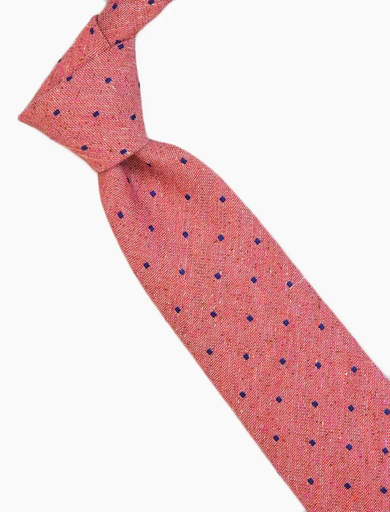 Pink Dotted Silk, Linen & Cotton Blend Tie