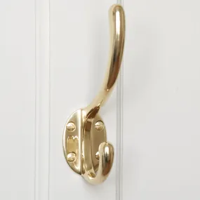 Polished Brass Double Hat & Coat Hook - Large