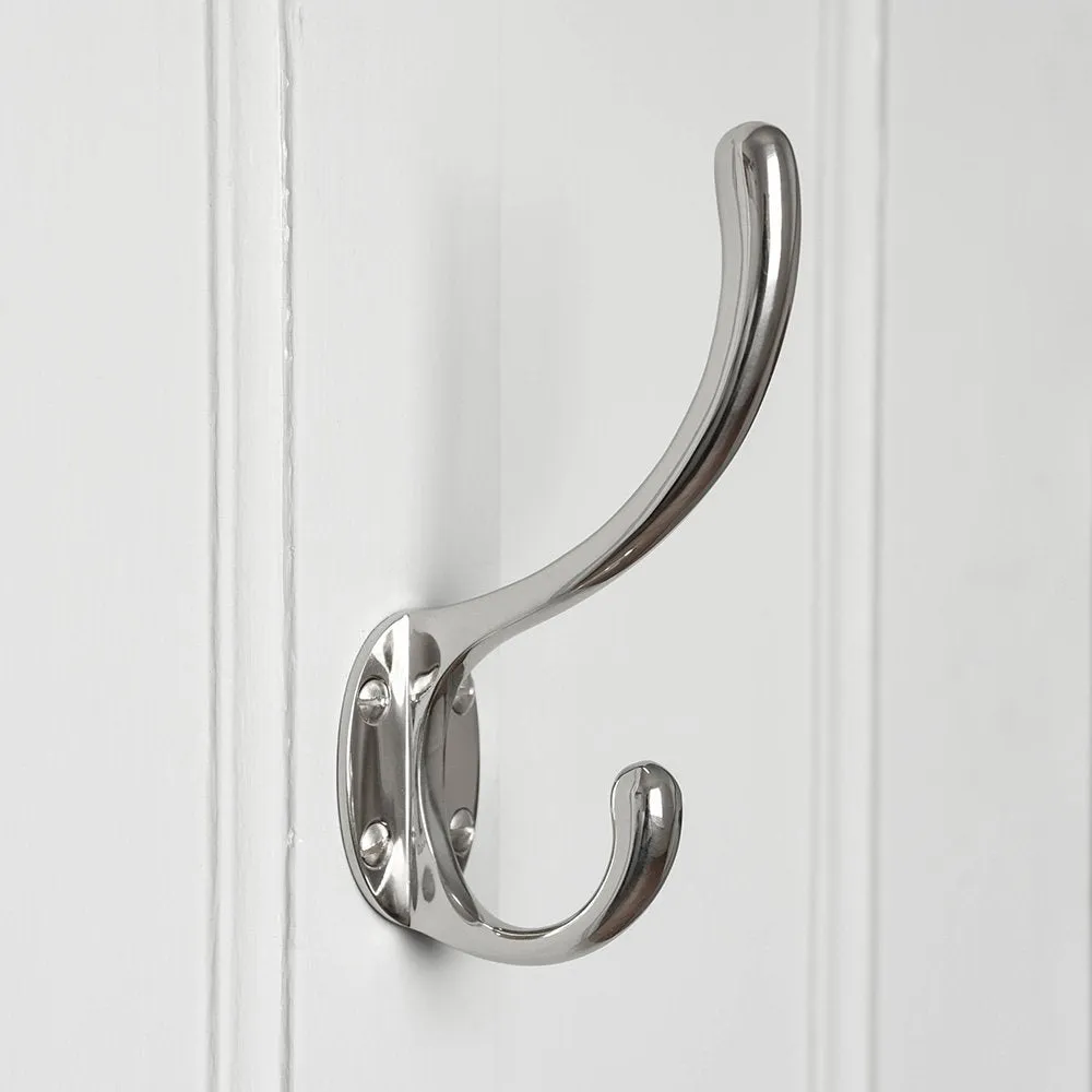 Polished Nickel Double Hat & Coat Hook - Large