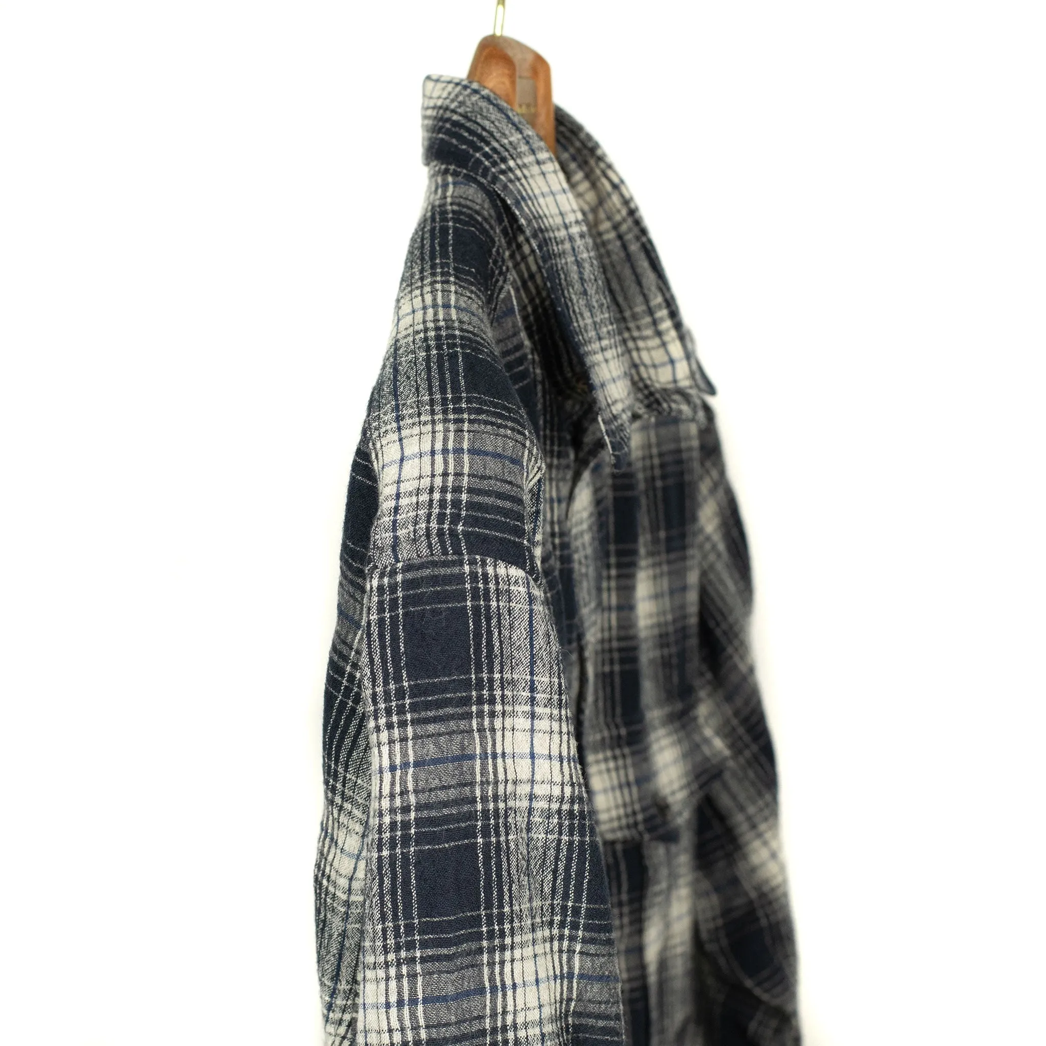 "The Shell Collector" field shirt jacket in navy and ecru check cotton and wool flannel