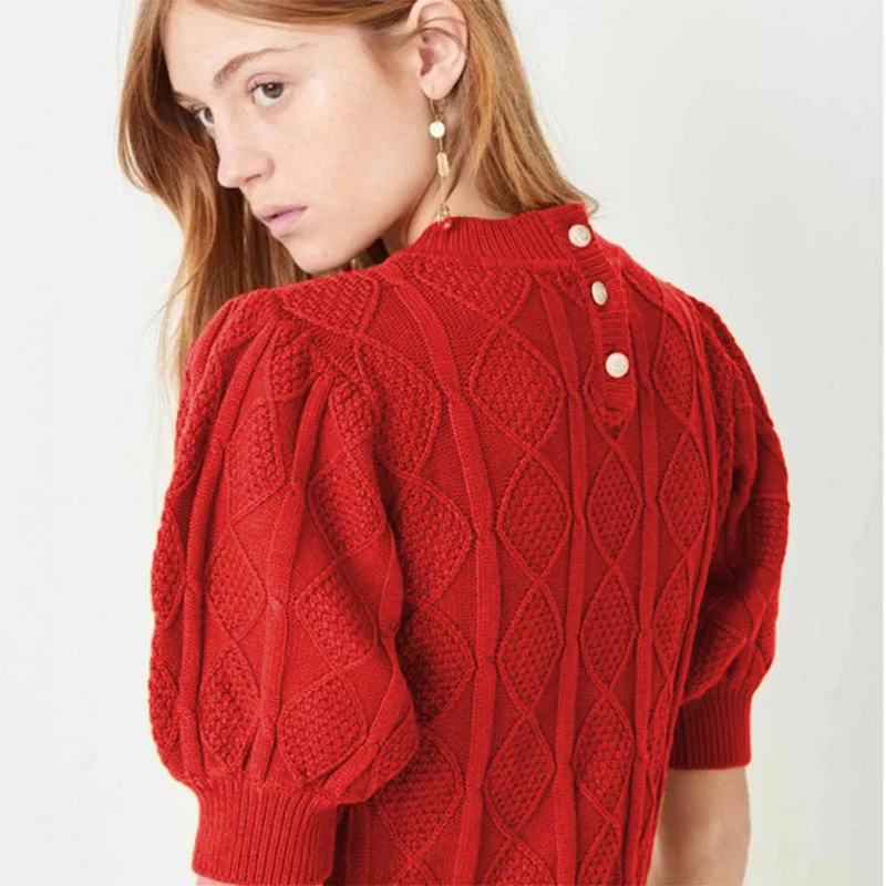 Red Lattice Knit Dress