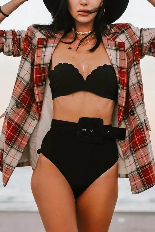 Red Plaid Double Breasted  Blazer