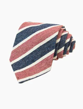 Red Thick Striped Silk & Cotton Blend Tie