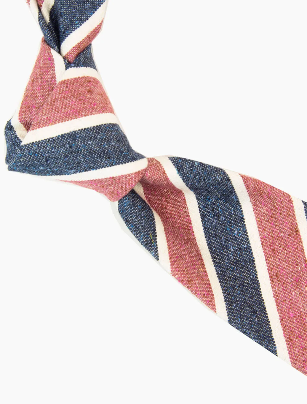 Red Thick Striped Silk & Cotton Blend Tie