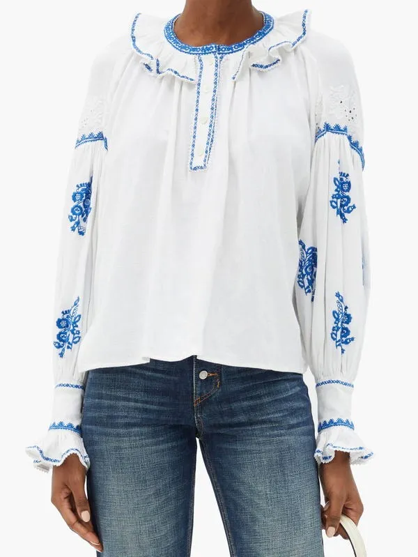 Ruffled Cotton-Gauze Blouse