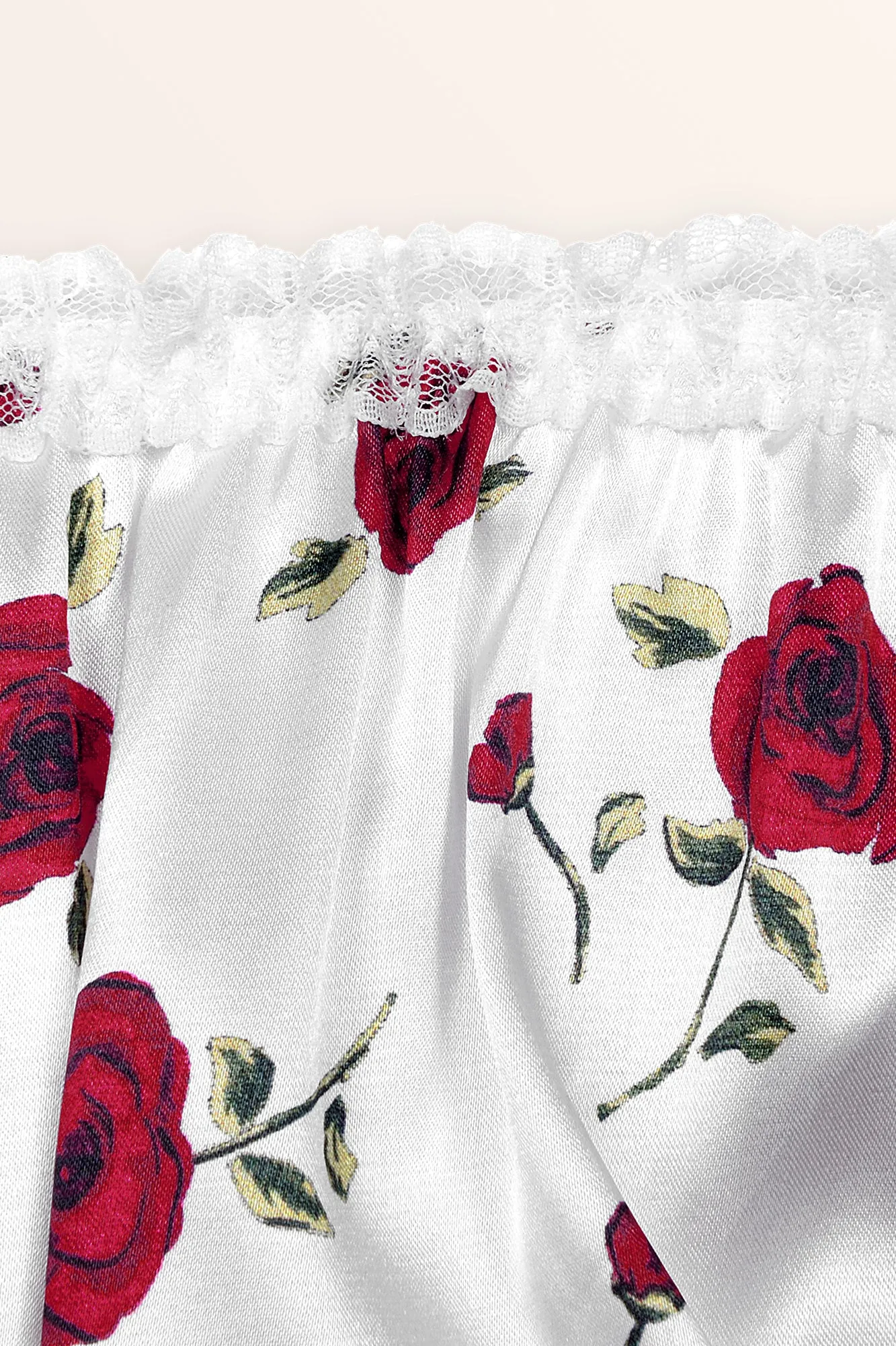 Satin Frilly Lace French Knickers - White Red Roses