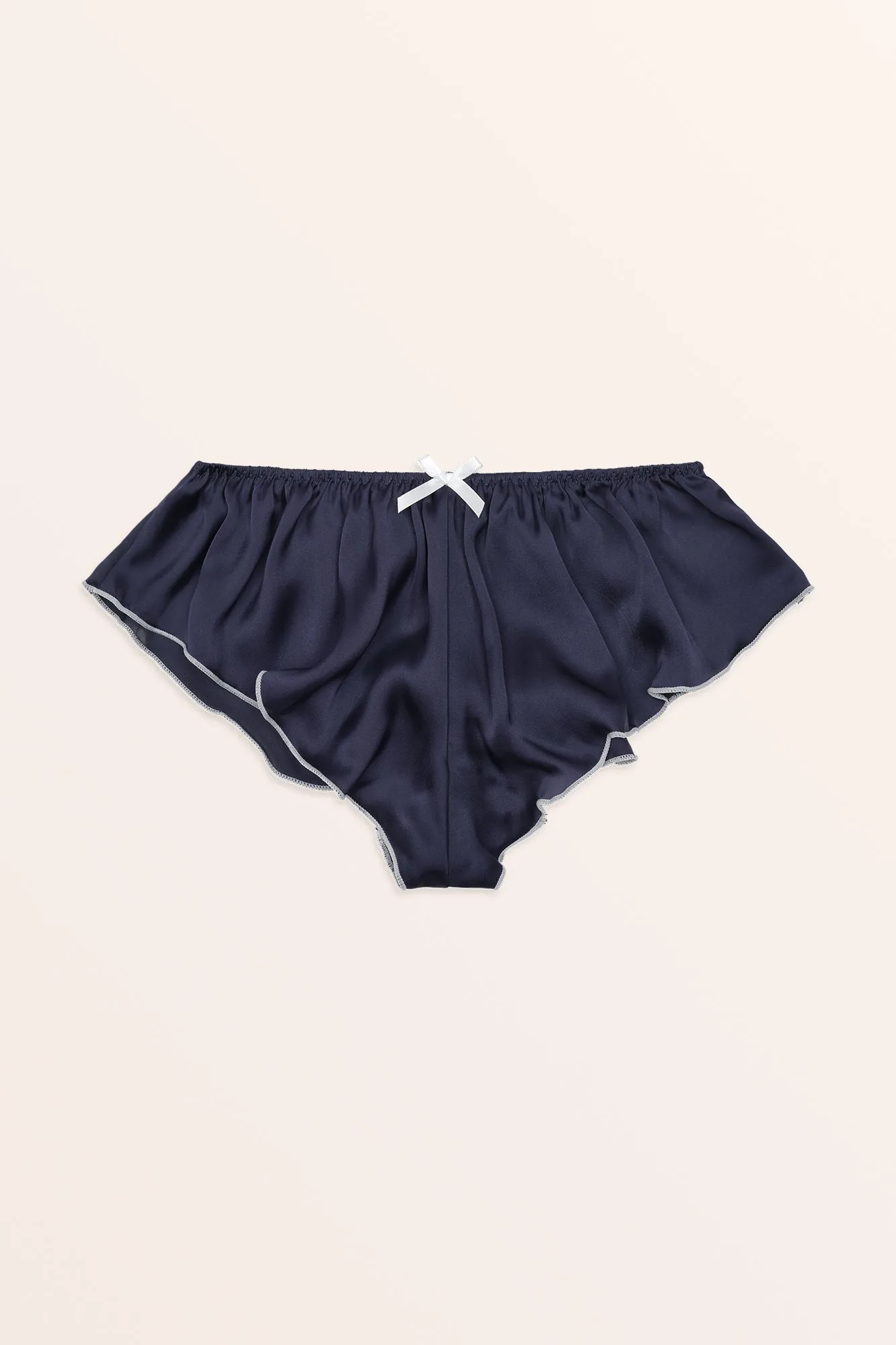 Satin Low Rise French Knickers - Midnight Blue / White Trim