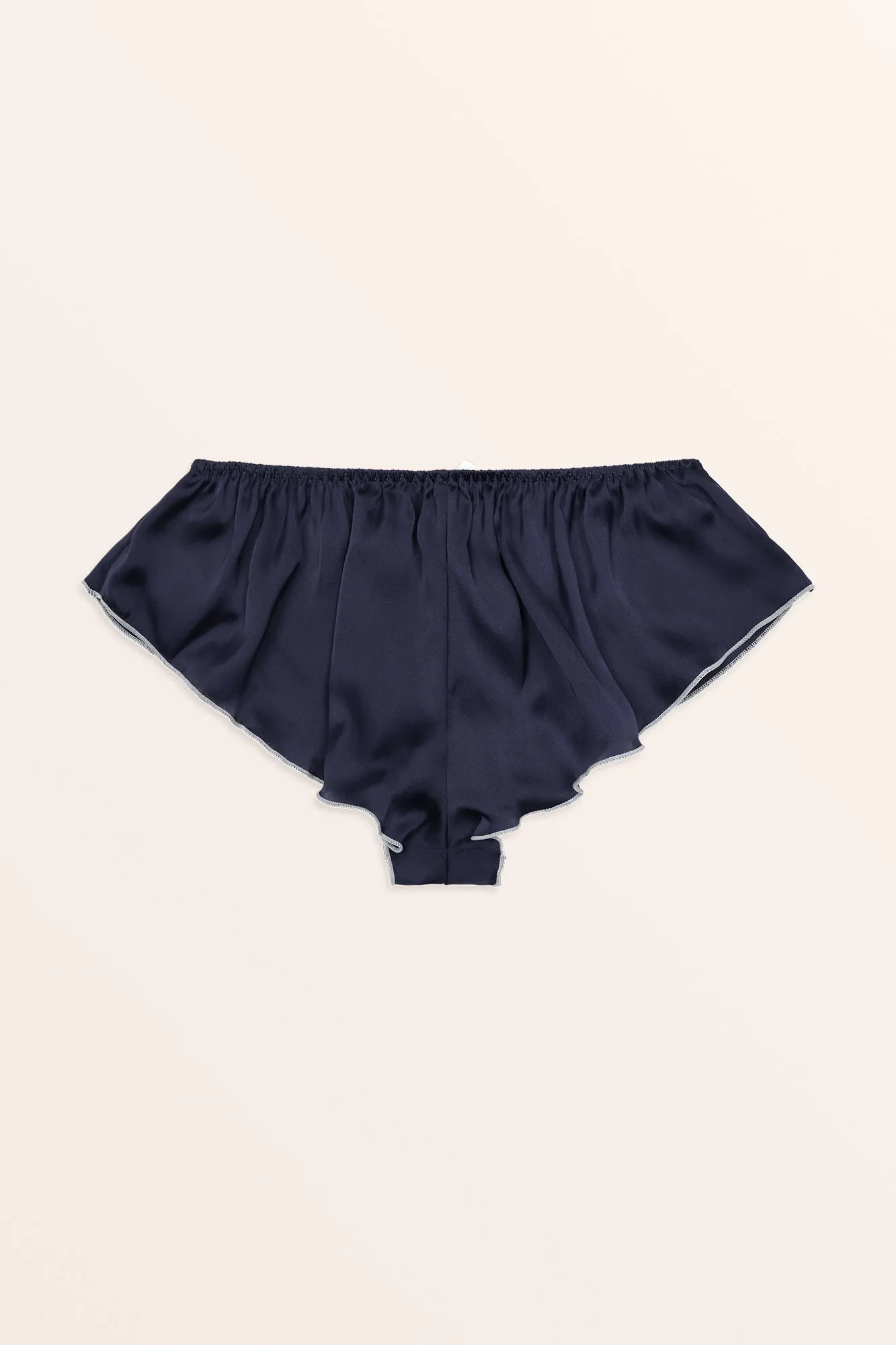 Satin Low Rise French Knickers - Midnight Blue / White Trim